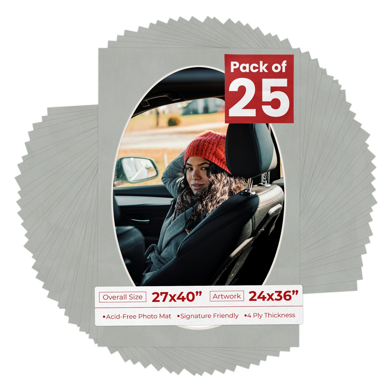 Light Grey Suede Mat Board for 27x40 Frames - Oval Opening for 24x36 Photos